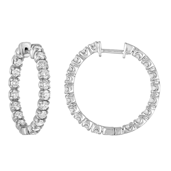 Vir Jewels 3 CTTW Diamond Inside Out Hoop Earrings 14K White Gold Round Prong Set 1 Inch