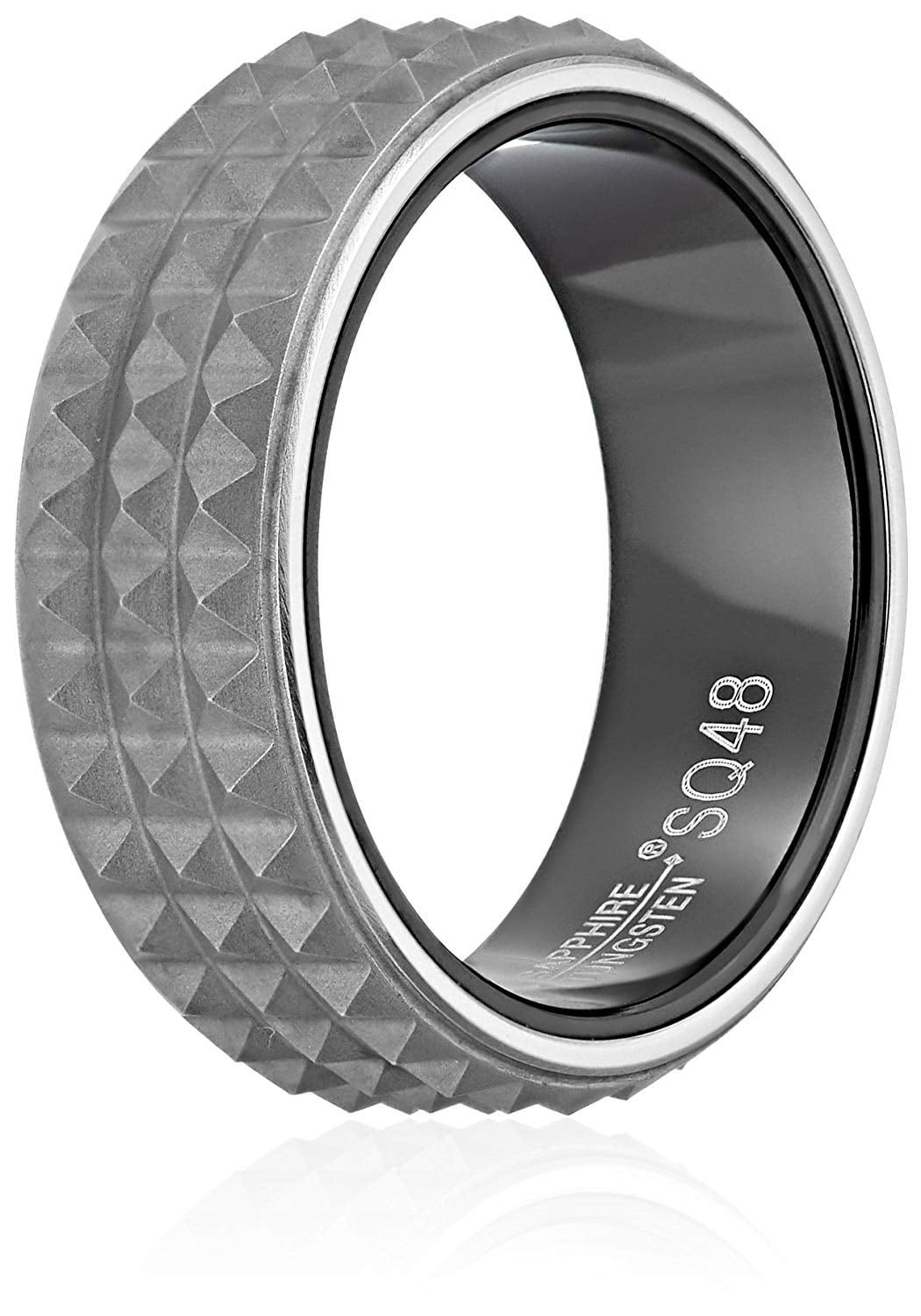 Men's Rivet Design Sapphire Tungsten Matte Black 8mm Titanium with Black PVD Interior Comfort Fit Wedding Band, Size 9.5