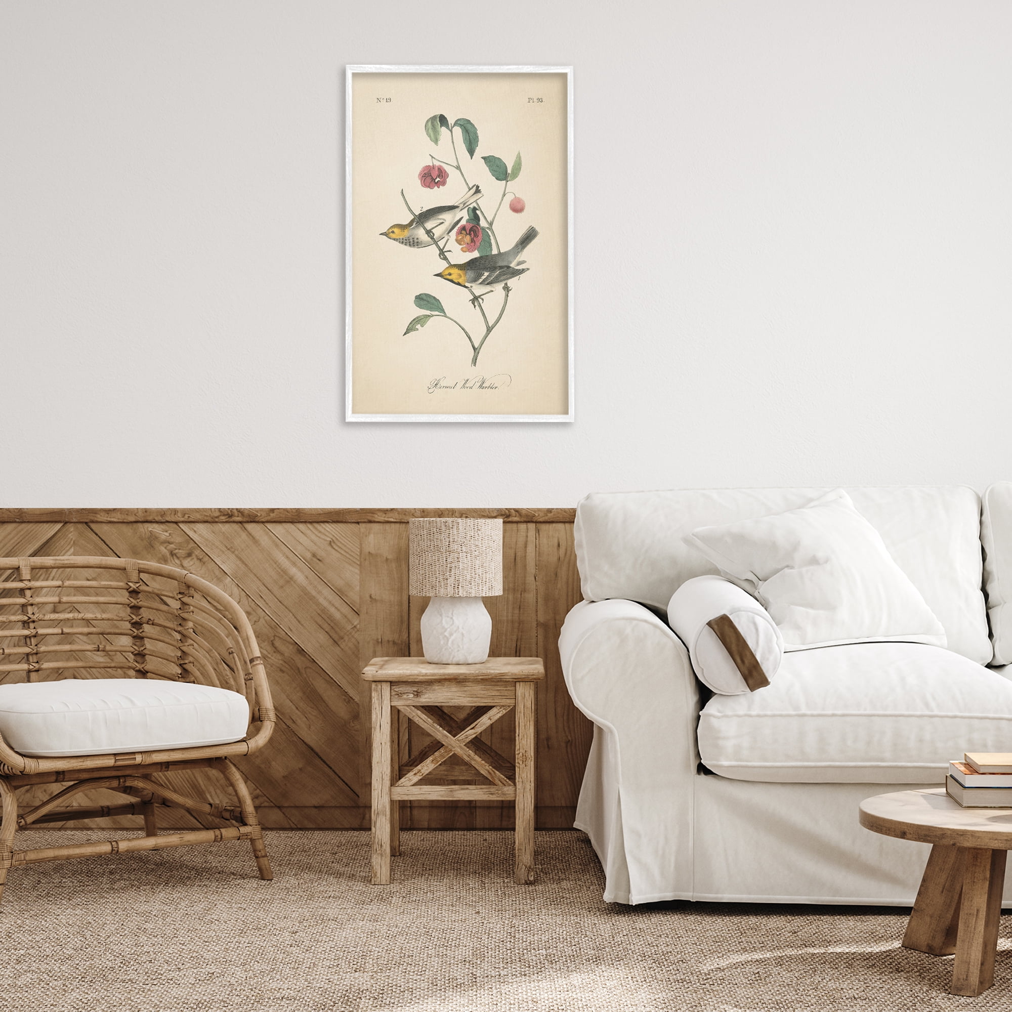 Stupell Industries Vintage Warbler & Plants Animals & Insects Painting White Framed Art Print Wall Art, 20 x 30