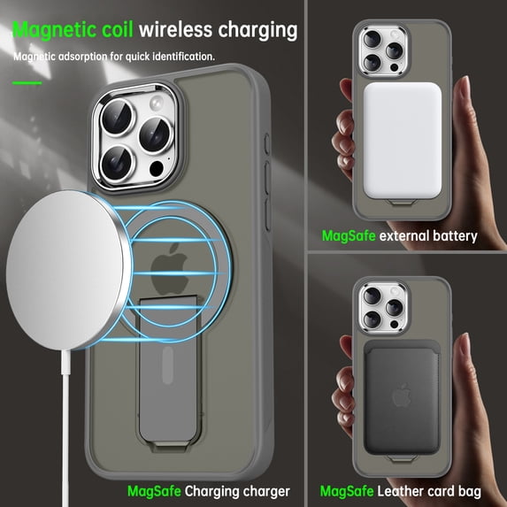 Magnetic Designed Case for iPhone 15 with Hidden Kickstand, Compatible with MagSafe, Grade Drop Tested Shockproof Clear Slim Lens Plating Protective Case for iPhone 15,Black