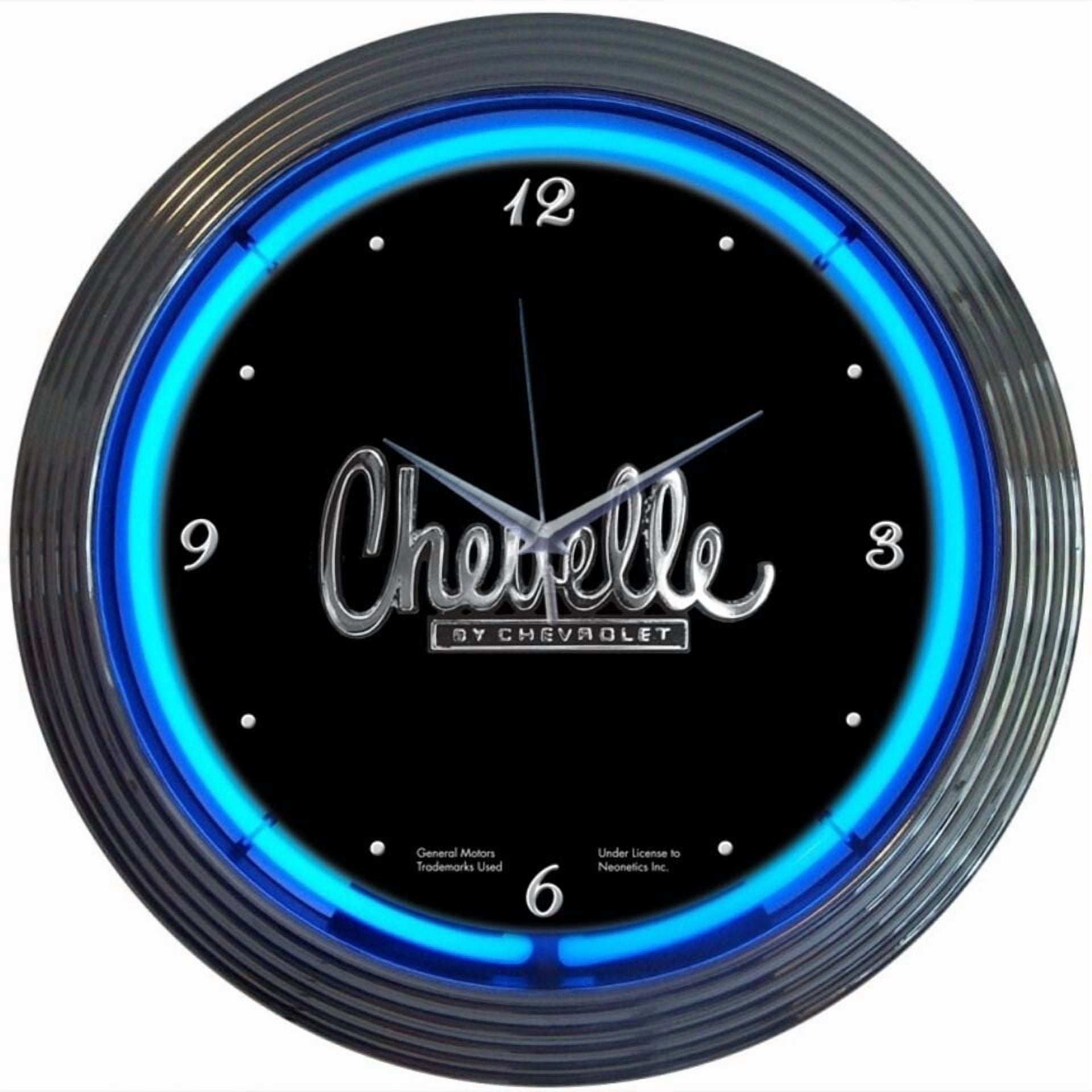 CHEVY CHEVELLE Genuine Neon 15 Wall Clock Glass Face Chrome Finish Warranty New