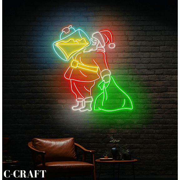 C-CRAFT Santa Drink Beer Christmas Neon Sign Wall Decor LED Light Decorations Indoor_Outdoor Use