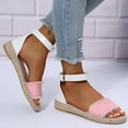 thumbnail image 3 of Sandals for Women Flat Denim Cloth Band Open Toe Sandal Buckle Ankle Strap Espadrille Sandals Vacation Beach Shoes, 3 of 5