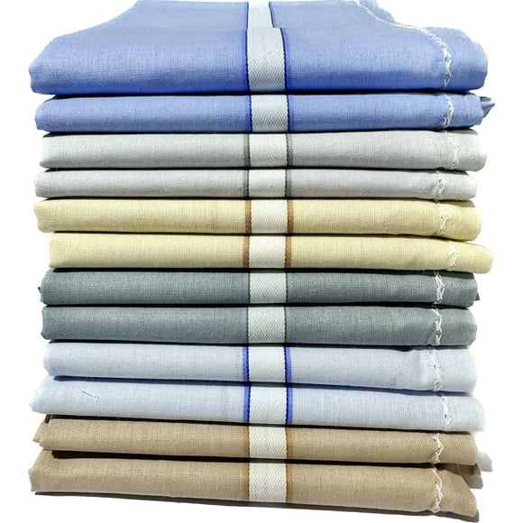 Royal Mart 12 Men's Cotton Handkerchief Set - 15+ Inches, Dark Striped, Multi-Color Handkerchief