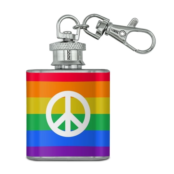 Peace Rainbow LGBTQ Symbol Stainless Steel 1oz Mini Flask Key Chain