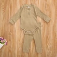 thumbnail image 2 of Kiapeise Infant Baby Knit Outfits Suits Buttons Round Neck Long Sleeve Romper Top + Elastic Long Pant, 2 of 6