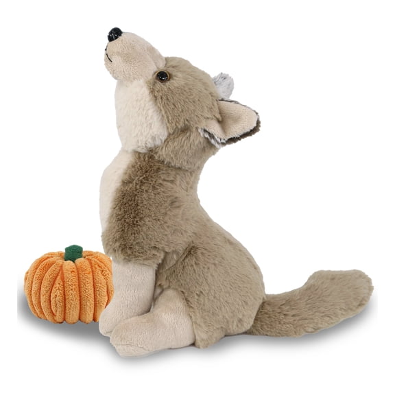 DolliBu Super Soft Plush Howling Wolf Stuffed Animal with Pumpkin Decor - Pumpkin Plush Animal for Fall, Halloween and Thanksgiving, Pumpkin Toy for Baby, Kids, Adults - 8.5 Inches