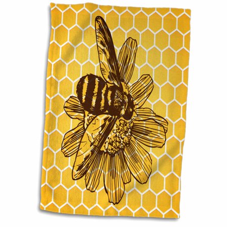 3dRose A Woodcut Style Bee Rendering with a Honeycomb Background - Towel  15 by 22-inch