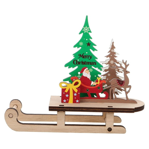 Wooden Christmas Sleigh Decor for Desktop and Window Displays, Multi-Color, 7.5 x 4.3 Inches, Holiday Home Decoration