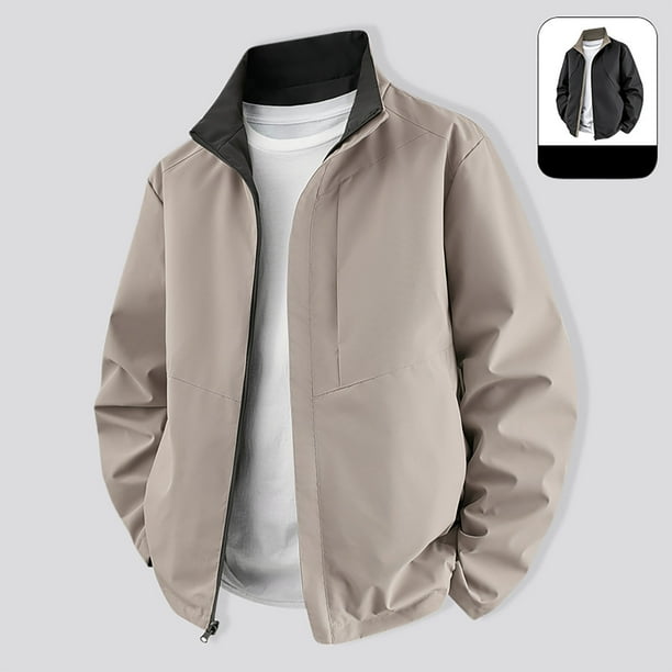 Blusa y camisa de manga larga con cuello alto para hombre, color liso, manga larga, cuello alto, chaqueta informal de doble cara con bolsillo, chaqueta de poliéster para hombre