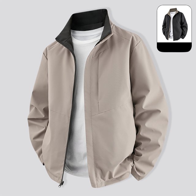 Blusa y camisa de manga larga con cuello alto para hombre, color liso, manga larga, cuello alto, chaqueta informal de doble cara con bolsillo, chaqueta de poliéster para hombre