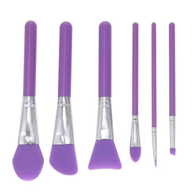 unbranded 6Ud Brochas Cosméticas De Silicona Para Maquillaje Facial Con Mango De Plástico Morado