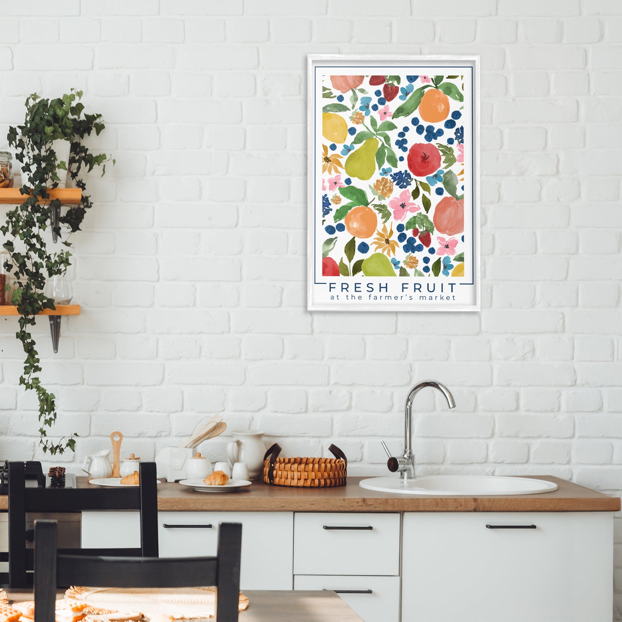 Stupell Industries Fresh Fruit Market Pattern White Framed Giclee Art, design by Lucille Price