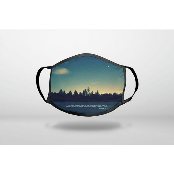 Night Sky Lake Jeremiah 29:11 - 3-Ply Reusable Soft Cloth Face Covering, Unisex, Cotton Inner Layer
