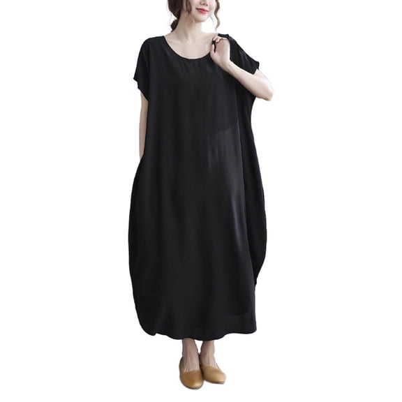 Ashirexll Womens Summer Dresses, Flowy Dresses for Women, Summer Plus Size Round Neck Loose Casual Mid-Length Dress