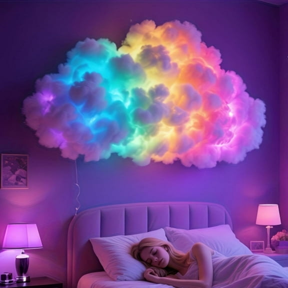 DIY USB-Powered Thundercloud LED Light Decor, 3D Thunder Cloud Lights for Ceiling Kit, Music Sync Cotton Thunder Lightning Cloud Light Fluffy for Gaming Room Bedroom Wall