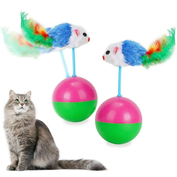 Gustave 2 Pack Interactive Cat Toys Feather Tumbler Mice Cat Toys Exercise Chase Balls for Cats Kittens