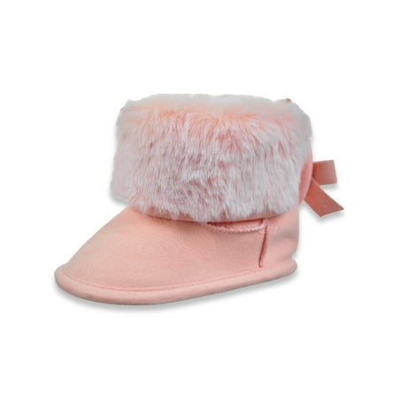 

First Steps by Stepping Stones Baby Girls Faux Fur Ribbon Boots - rose 6 - 9 months (Newborn)