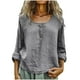 thumbnail image 3 of Tops deportivos,Camiseta de mezcla de lino para mujer, cuello redondo con botones delanteros, manga larga, corte regular para uso diario, sopatenor, 3 of 8