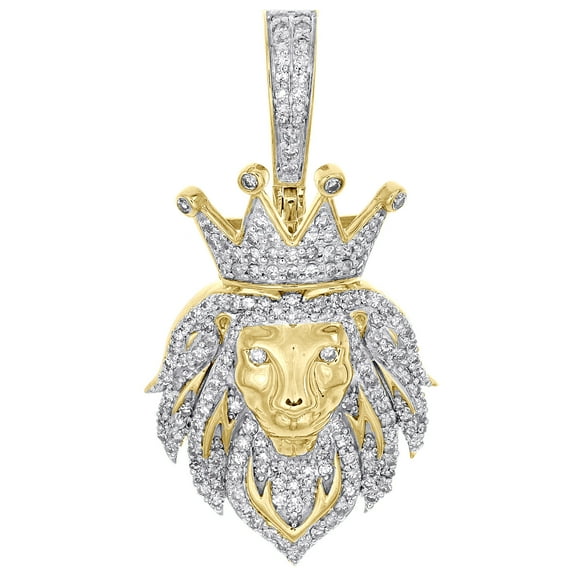 10K Yellow Gold Genuine Diamond Men's Iced Out Lion Pendant Leo Charm 3/4 CT