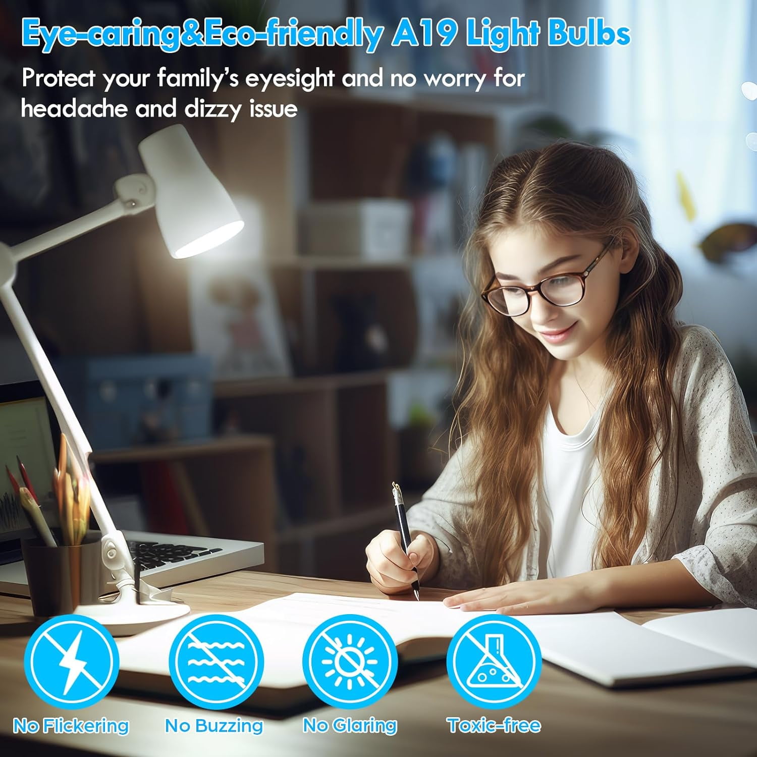 LED Light Bulbs 100 Watt Equivalent 1600 Lumens A19 14W Super Bright Daylight White 5000K Bulbs Standard E26 Medium Screw Non-Dimmable 25000+Hrs Lifespan No-Flicker 12-Pack