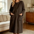 thumbnail image 5 of Mifsaly Womens Long Fleece Nightgown Plush Sleep Dress Long Sleeve Crewneck Warm Bathrobes with Pockets Coffee,M, 5 of 7
