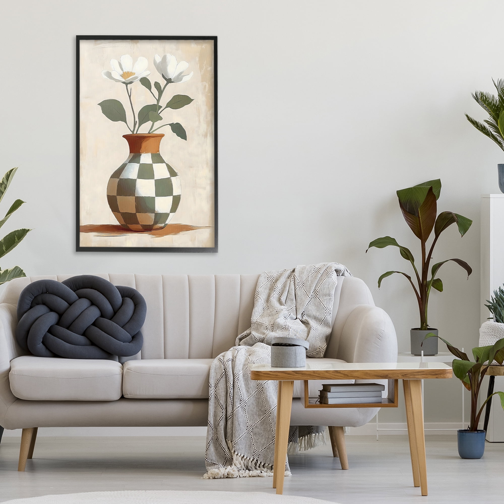 Stupell Industries Checkboard Green Flower Vase Black Framed Giclee Art, design by Creative Studio