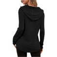 thumbnail image 4 of Womens Cozy Knit Sweaters Hoodies Ribbed V Neck Pullover Sweatshirts for Fall Outfits S-XXL 01-Black L, 4 of 5