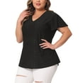 thumbnail image 4 of Blusa de manga acampanada de talla grande para mujer Agnes Orinda, con escote en V, camiseta hueca de primavera y verano, 4X, negra, 4 of 6
