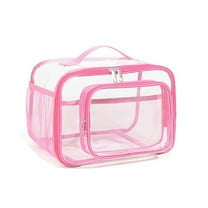 Hovmgk Transparent Storage Pouch 11×7.4 Inch, Plastic Travel Bag, Portable, See-through, Versatile – Perfect for Outings, Camping, Suitable for Travelers, Families, Pink