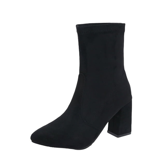 Black Suede Ankle Boots For Women With Pointed Toe And Block Heel Ideal For Comfortable And Stylish Winter Style
