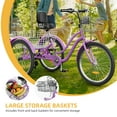 thumbnail image 5 of Dextrus 24 Inch 3-Wheel Bike, Single Speed Adult Trike, Low Step-Through Cruiser with Front & Rear Baskets, Large Adjustable Seat with Backrest for Seniors, Men, and Women (Purple), 5 of 6