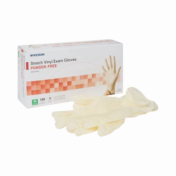 Mckesson Stretch Vinyl Exam Glove Standard Cuff Length Medium 100 Per Box