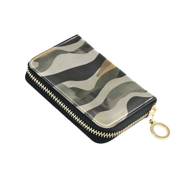 PU Leather Zip Card Holder Women's Card Case Zipper Card Case Compact & Lightweight Camouflage Pattern