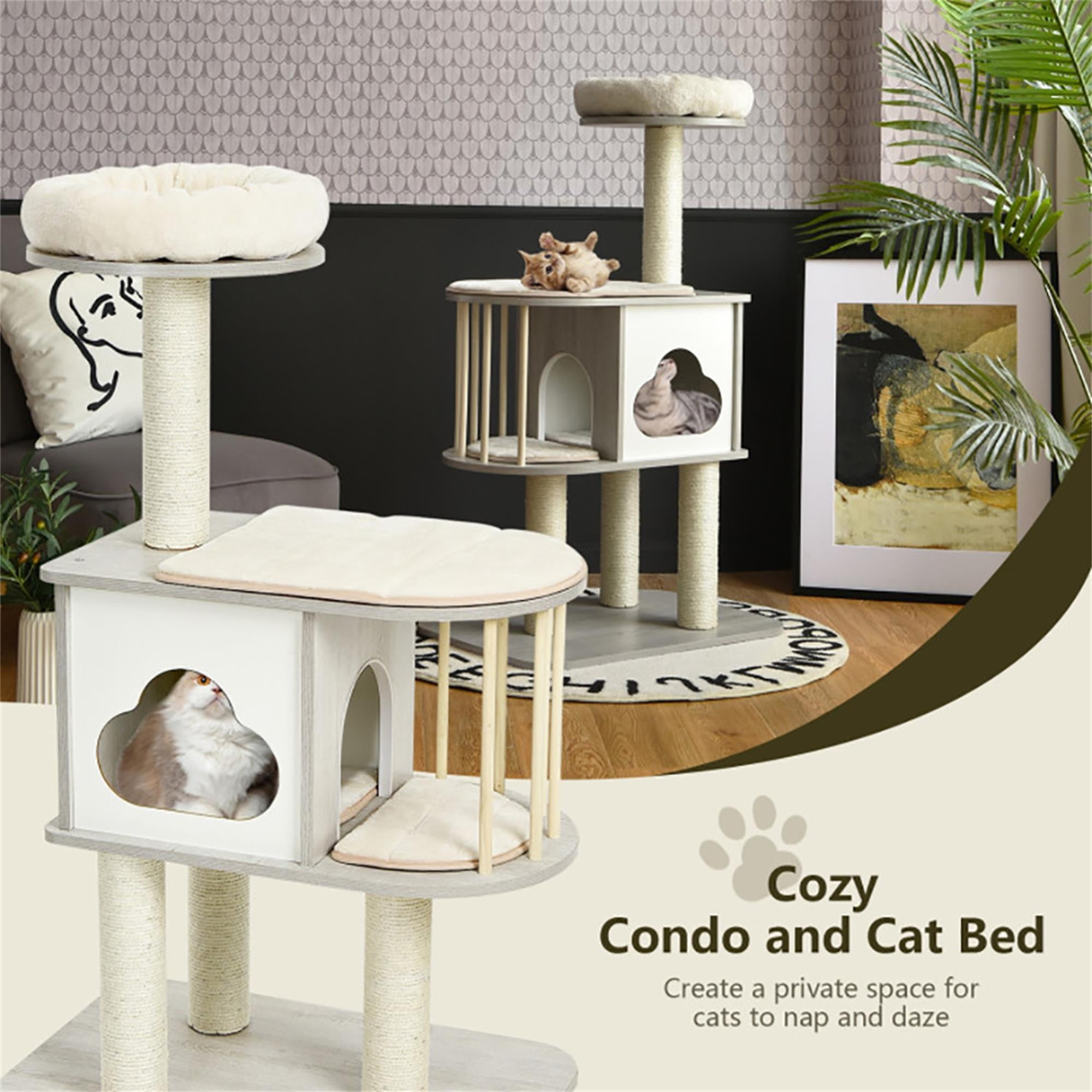 Kadyn 46" Wood Cat Tree Tower Furniture, Cat Condo with Platform, Cushionsfor, Scratch Post for Kittens Cat Tree House, Gray