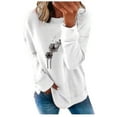 thumbnail image 2 of LEAVINGSUO Plus Size Womens Long Sleeve Tops,Fashion Woman Round Neck Long Sleeve T-Shirt Printing Loose Sweatshirt Blouse Tops White M, 2 of 5