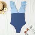 thumbnail image 4 of Jinhomg Women's One Piece Swimsuit Trendy Ruffle Cut Out Bathing Suits Slimming Tummy Control V Neck Wrap Swimwear Summer Vacation Beachwear 90 Percent off Clearance Sale Blue L, 4 of 5