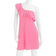 Juniors Plus Knit One Shoulder Ruffle Dress