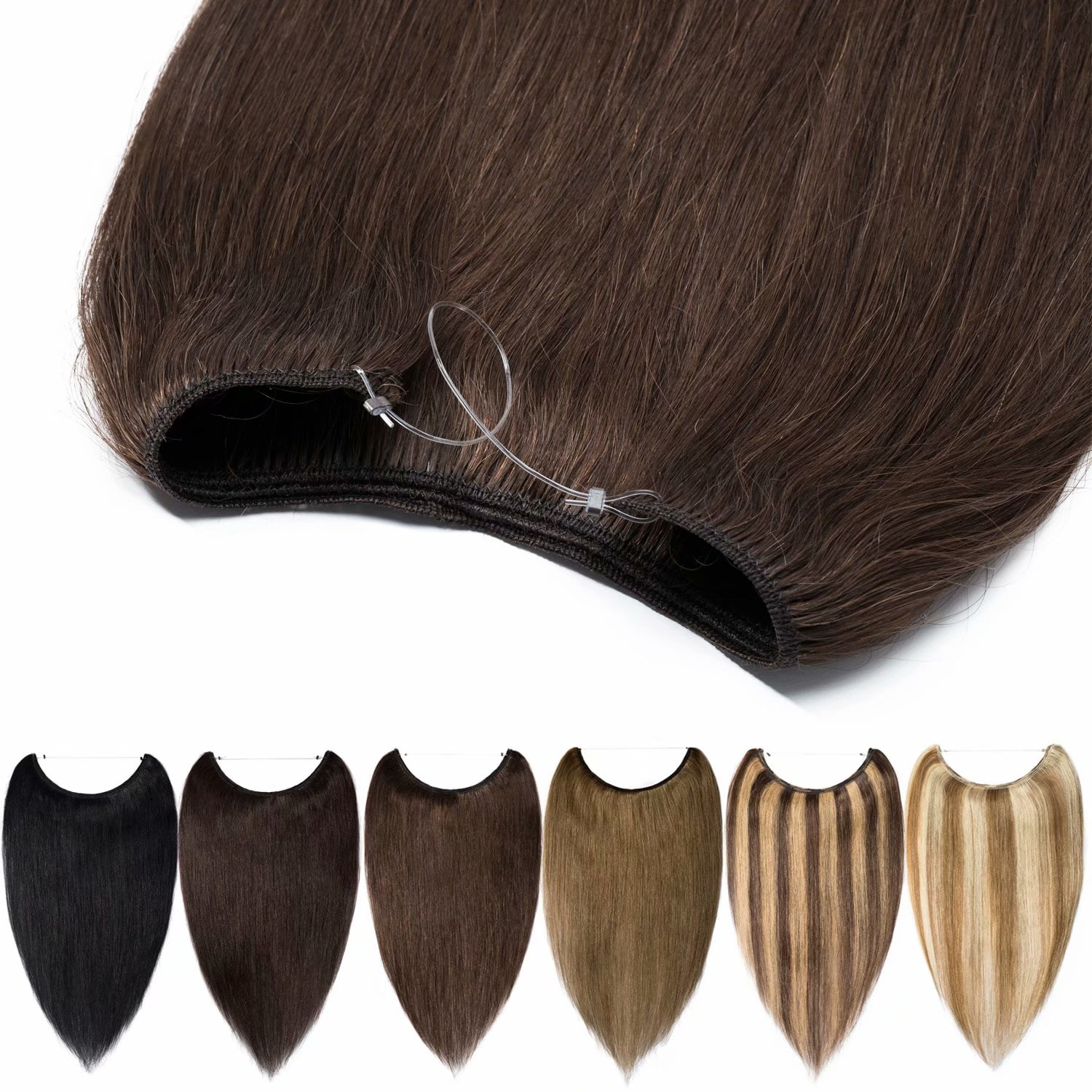 Benehair Human Hair Extensions Wire In Headband Hiddien Secret No Clip Weft One Piece Remy Hair Straight Women Brown