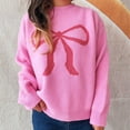 thumbnail image 3 of Generic Womens Knitted Pullover Bow Sweater Long Sleeve Crewneck Y2k Casual Bow Top, 3 of 4