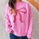 thumbnail image 4 of Ailaofu Womens Fall Winter Casual Sweater Cute Bow Crewneck Long Sleeve Baggy Knit Sweatshirt Top Trendy Aesthetic Clothes, 4 of 5
