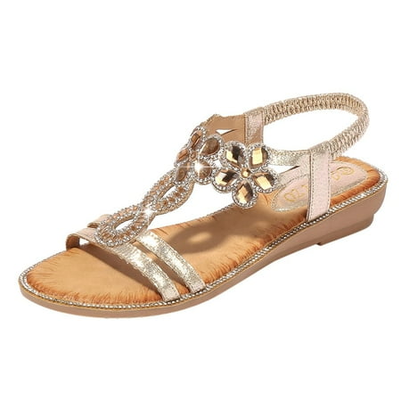 

Bohemia Summer Women Ladies Bling Flower Flat Sandals Beach Casual Shoes