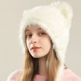 thumbnail image 4 of Skymirror Women Winter Hat Faux Fur Soft Fuzzy Ear Cartoon Ear Decor Solid Color Elastic Anti slip Windroof Warm Cozy Cap, 4 of 8