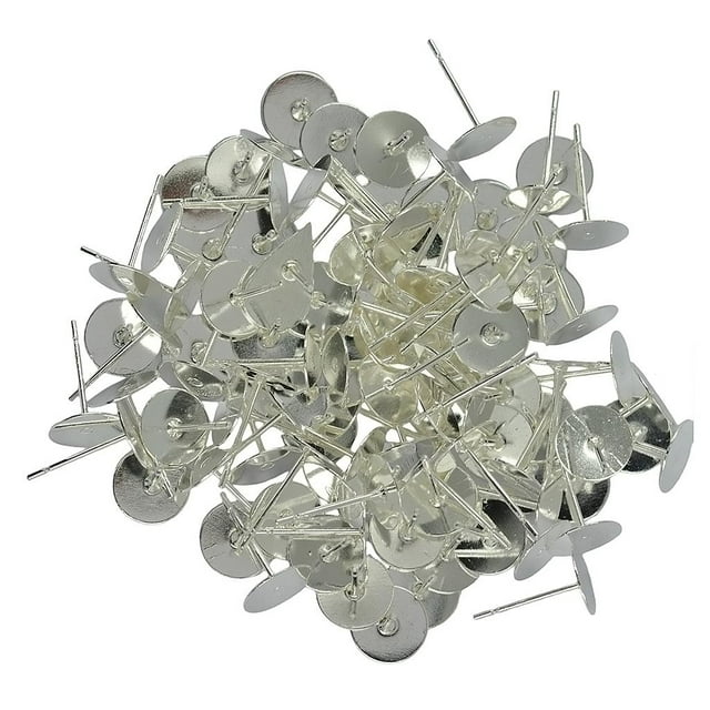 simhoa Wholesale 100pcs 8mm Blank Pad Stud Earring Post Peg Pin Jewelry Making Findings