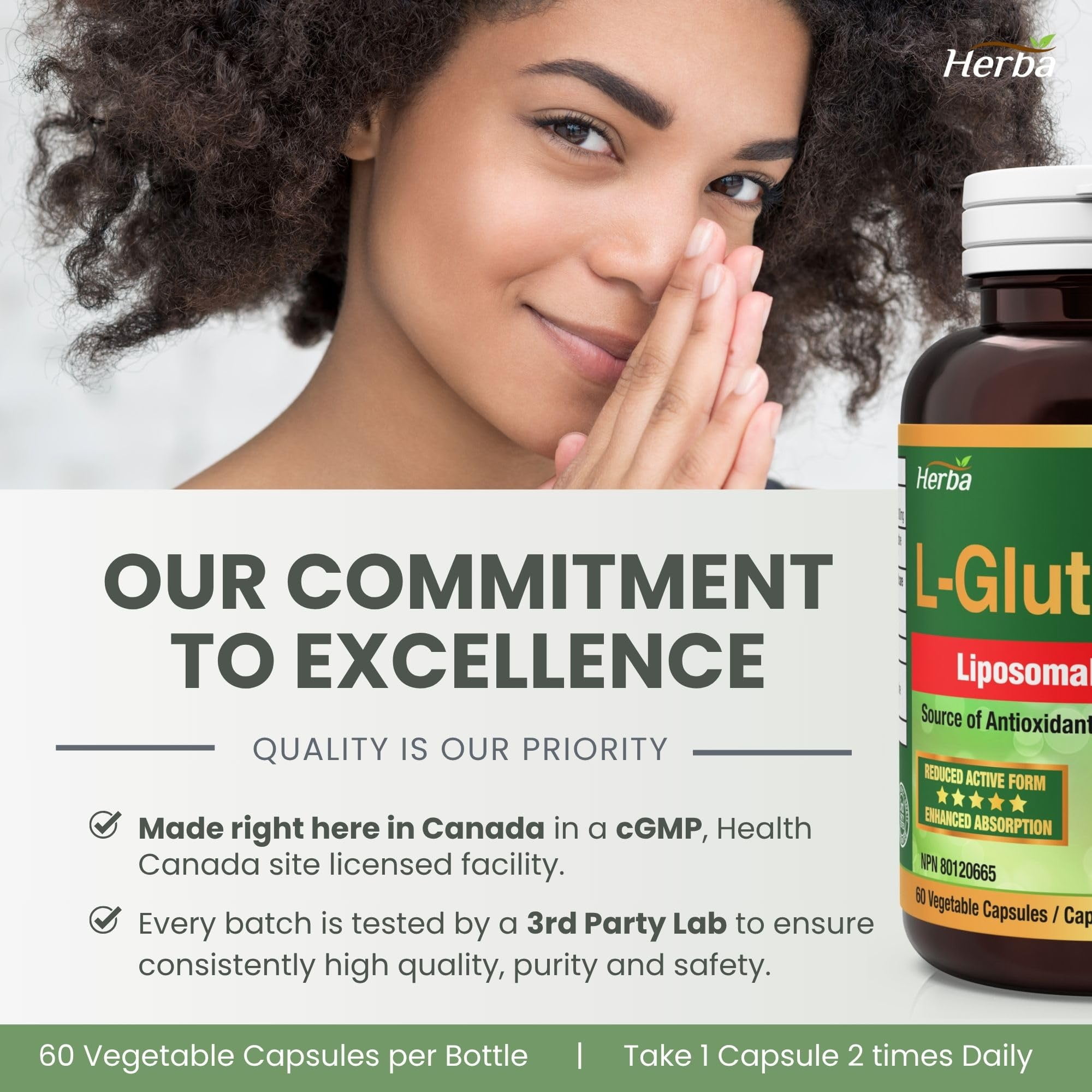 Herba Liposomal Glutathione Supplement - 600mg Per Day | 60 Vegetable  Capsules | Made in Canada
