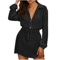thumbnail image 3 of Meichang Summer Dresses for Women Long Sleeve Collar Button Up Tie Waist Shirt Dress Short Mini Dresses Beach Vacation Cover Ups Casual Dress, 3 of 7