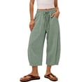 thumbnail image 2 of XIAONU Solid Cropped Wide Leg Pants for Men Drawstring Waist Side Pockets Loose Trousers, 2 of 7