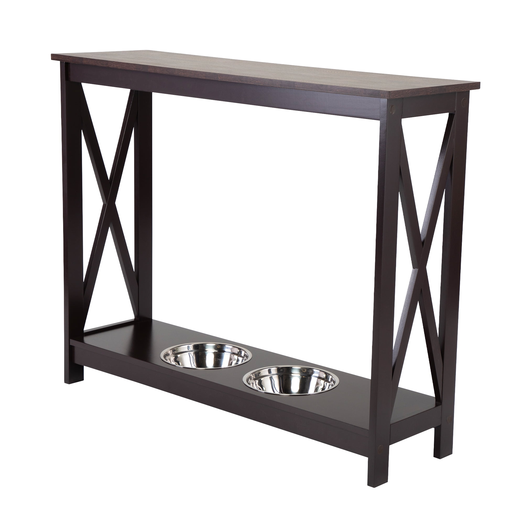 Private Jungle Console Table Hallway Stand, Narrow Sofa Side Table with Pet Feeding Station (Black) Private Jungle Console Table Hallway Stand, Narrow Sofa Side Table with Pet Feeding Station (Black)