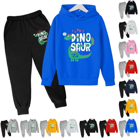 YUEHUA Youth 2Pcs Brushed Fleece Sweatsuit Hooded Pullover Tracksuit Kids Boys Girls Sweatshirt   Pants Outfits Set