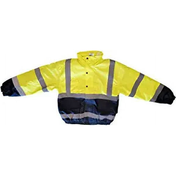 Crossing Guard Reflective Safety Jacket Hideaway Hood Coat Neon Yellow (Choose Size) (X-LARGE)